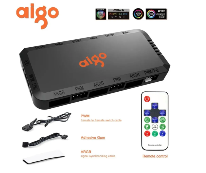 Aigo Разветвитель вентиляторов 4-контактный PWM, 6 ARGB портов, 3-контактный 5V